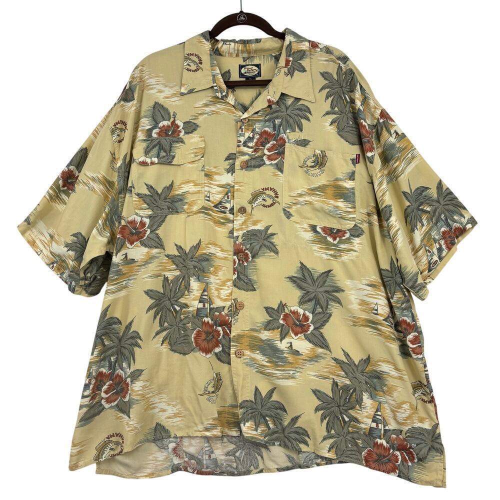 Tommy Bahama Hawaiian Shirt Mens XXL Yellow Tropical Button Up Pockets Rayon